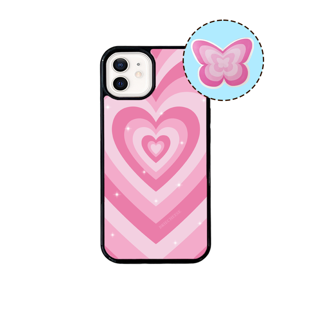 [Set] Shining Pink Heart EpoxyCase + Pink Butterfly Tok